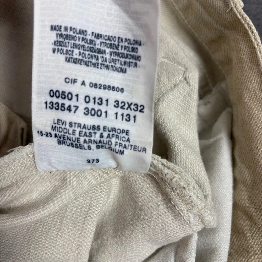 Levi's Jeans Mens 30 Cream 501 Original Fit Straight Leg Button Fly‎ Off-White
